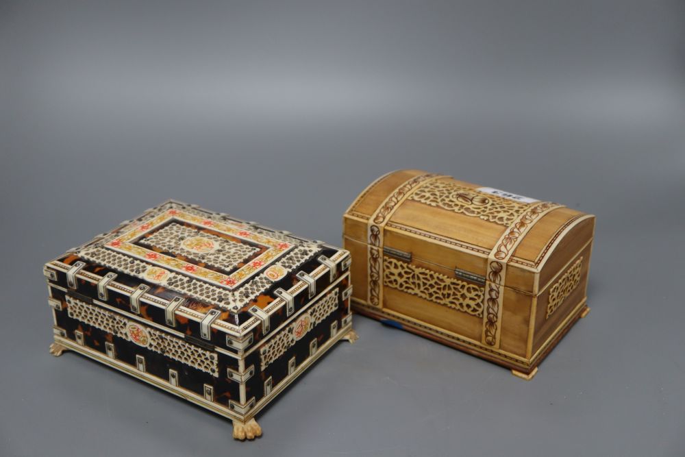 Two Anglo Indian bone mounted boxes, longest 15cm